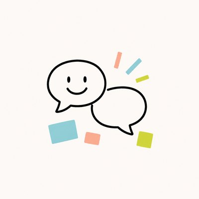 Illustration of two speech bubbles, one smiling